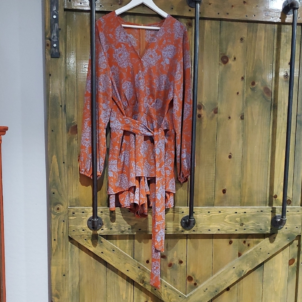 Floral Orange Jumpsuit Romper Size XXL Wedding Guest Church Girlie Romantic EUC